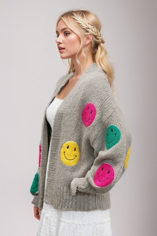 Fuzzy Smile Long Bell Sleeve Knit Cardigan