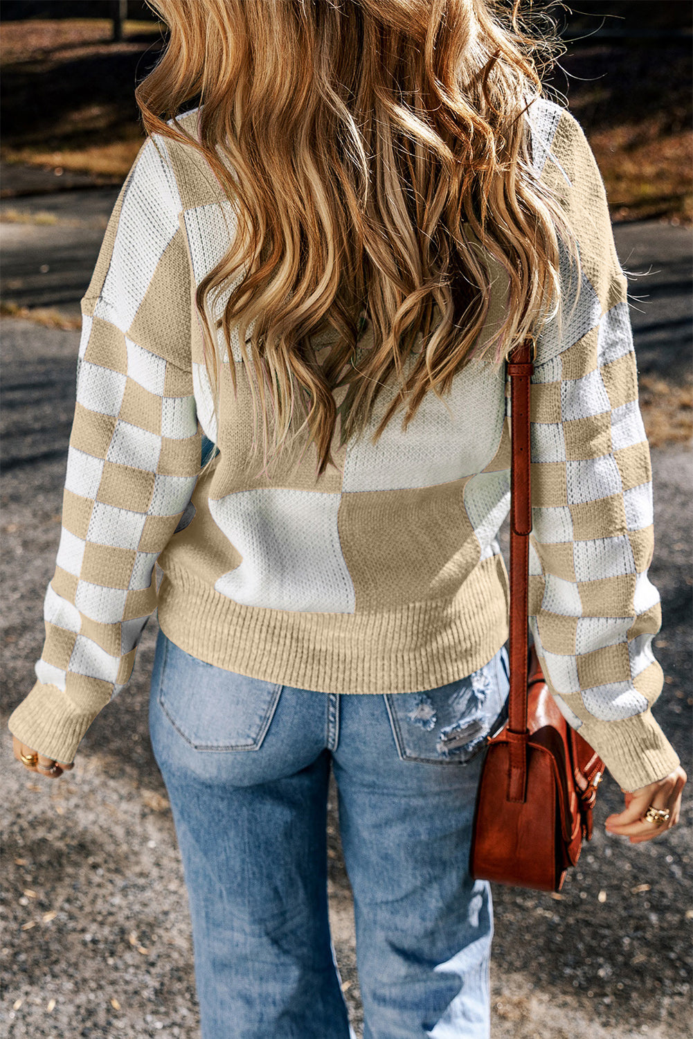 Cream Checkered Sweater