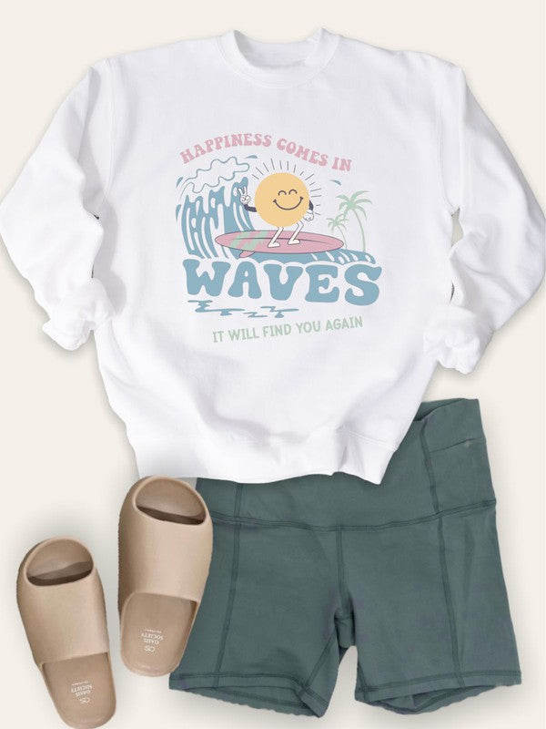 Happiness Comes in Waves Crewneck Plus Size