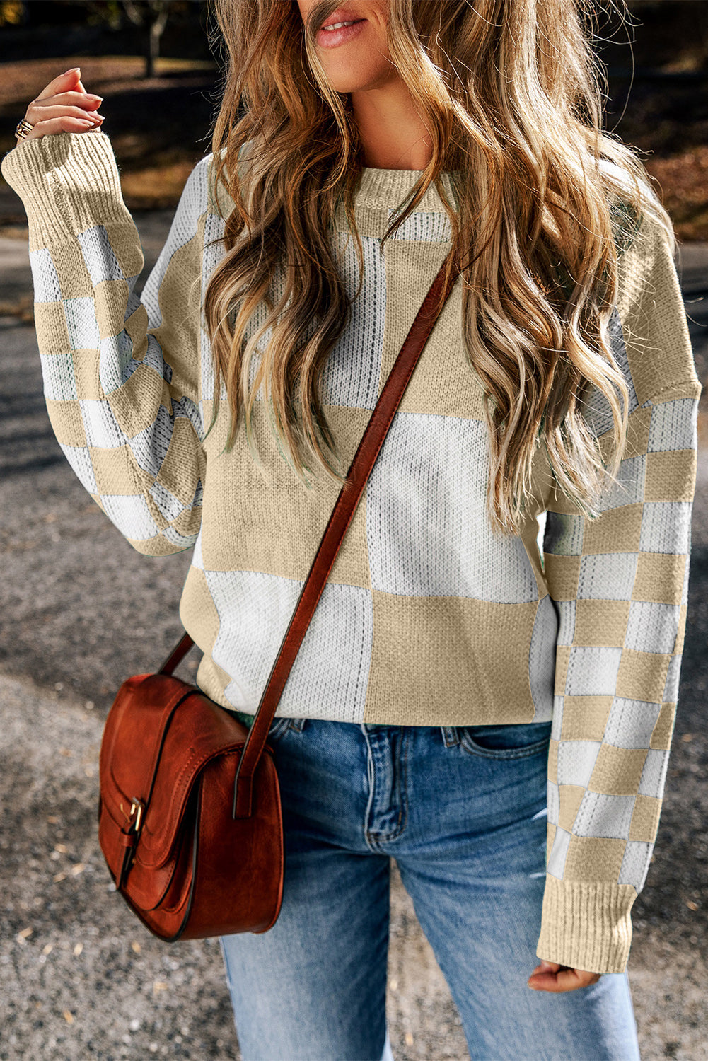 Cream Checkered Sweater