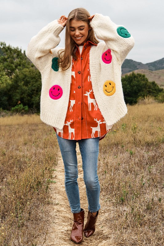 Fuzzy Smile Long Bell Sleeve Knit Cardigan