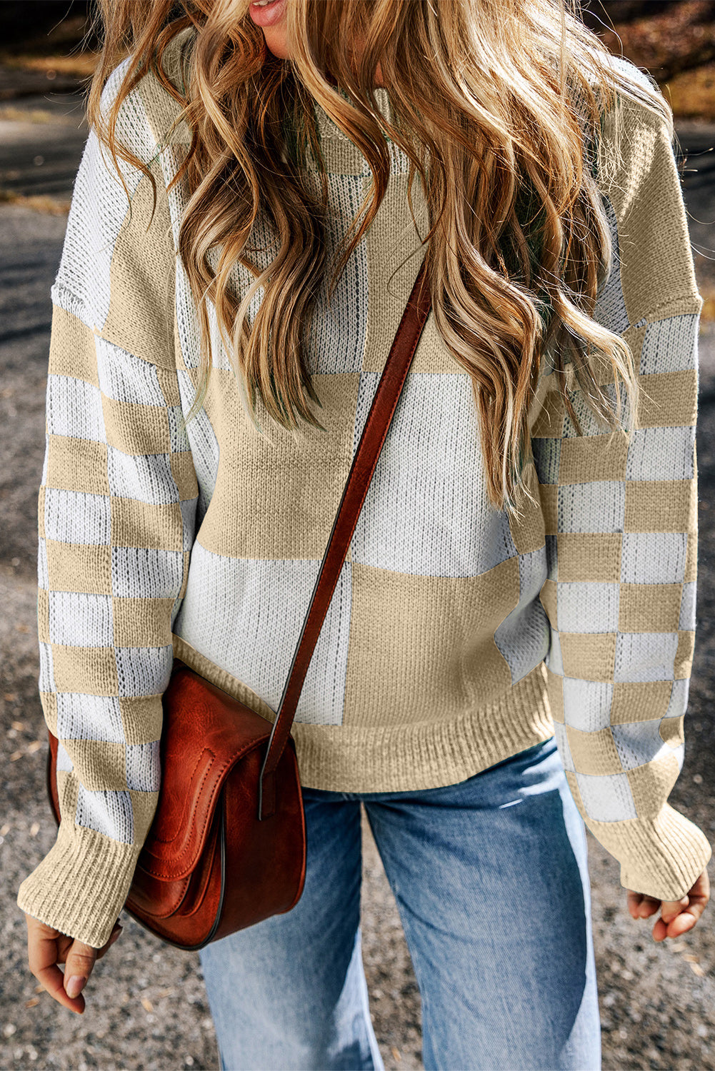 Cream Checkered Sweater