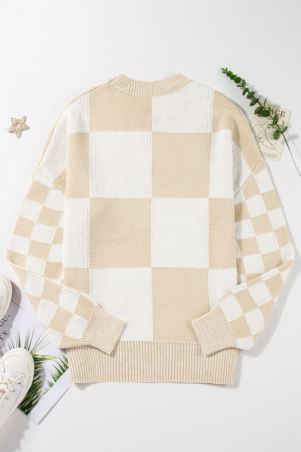 Cream Checkered Sweater