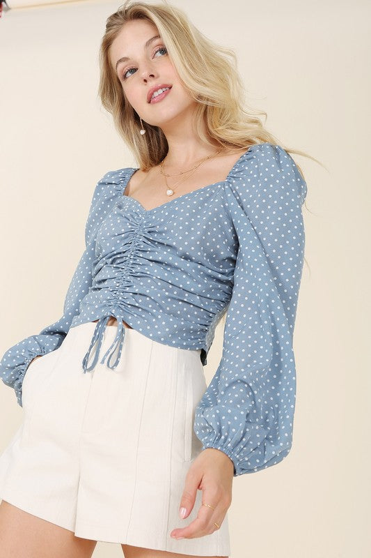 Ruched Polka Dot Crop Top