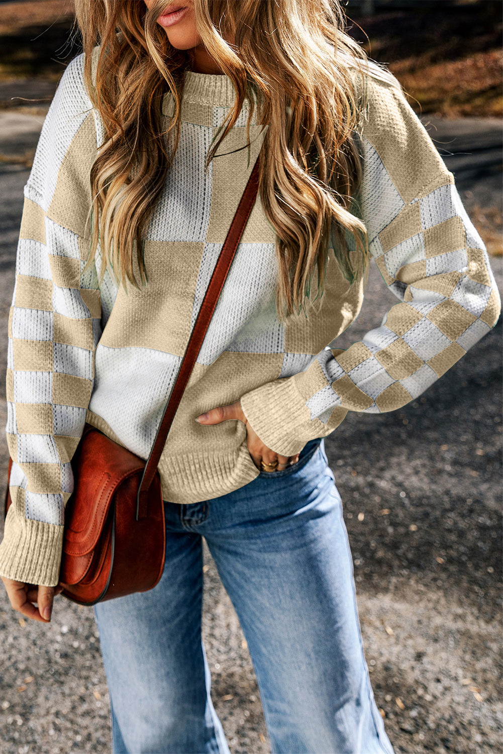 Cream Checkered Sweater