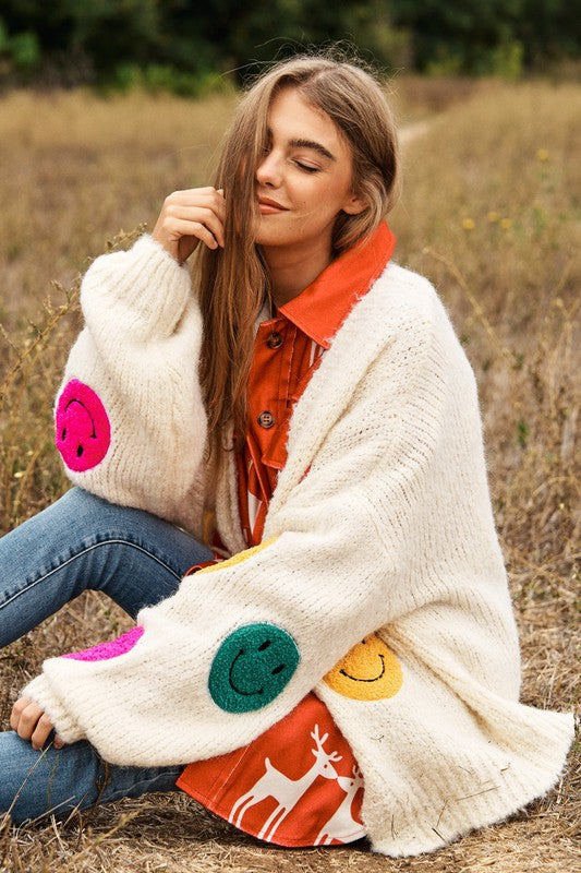 Fuzzy Smile Long Bell Sleeve Knit Cardigan