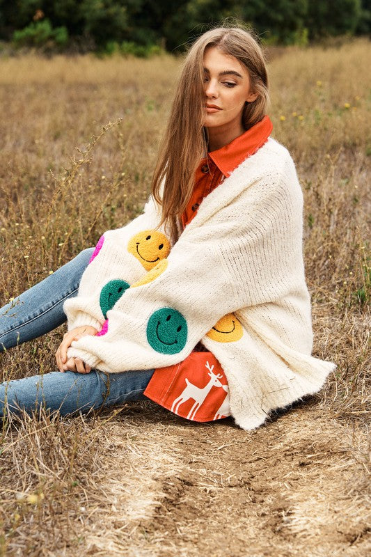 Fuzzy Smile Long Bell Sleeve Knit Cardigan