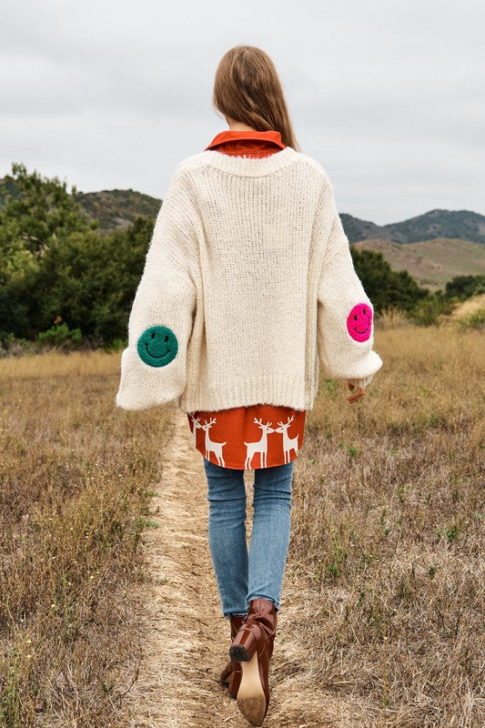 Fuzzy Smile Long Bell Sleeve Knit Cardigan