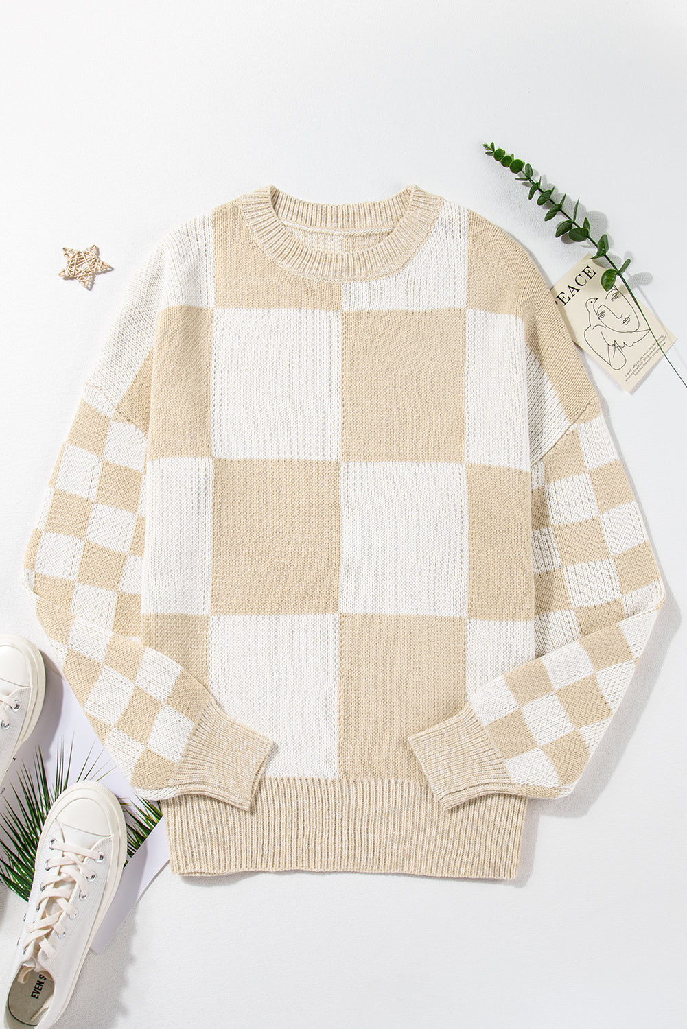 Cream Checkered Sweater