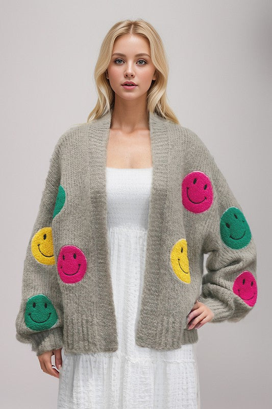 Fuzzy Smile Long Bell Sleeve Knit Cardigan