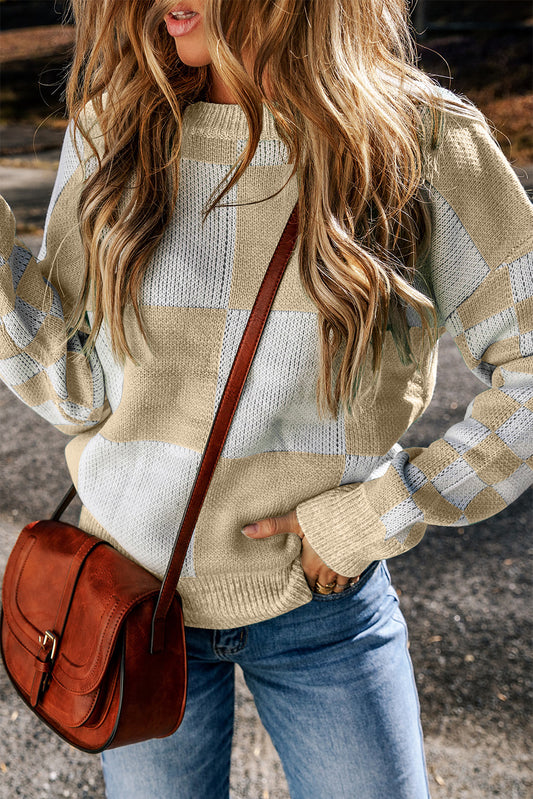 Cream Checkered Sweater