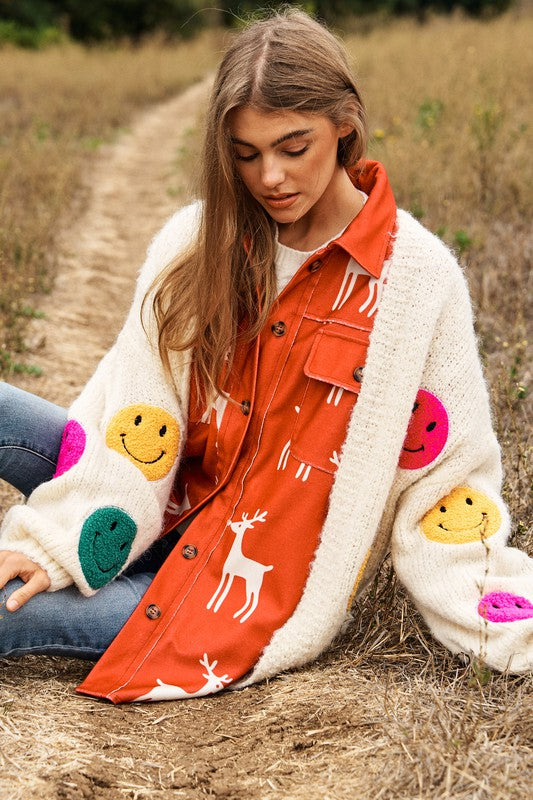 Fuzzy Smile Long Bell Sleeve Knit Cardigan